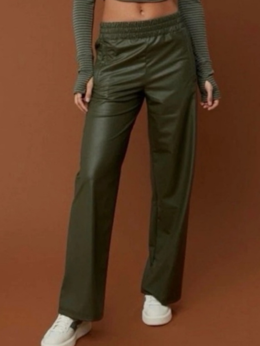 S NWT Offline by Aerie Real Luxe Green Faux Leather Wide Leg Pants